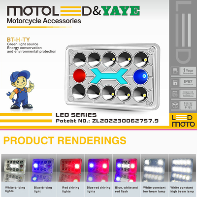 4x6 inch Cg125 125cc Red Blue Motorcycle Led Light Headlights with Plastic Reflector
