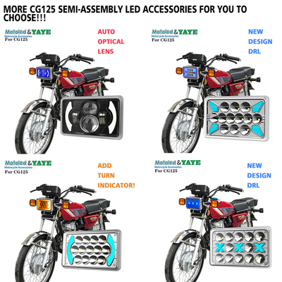 YAYE CG125 DC12V Semi-assembly Red DRL White Hi/Lo Beam Motorcycle LED Headlight Durable