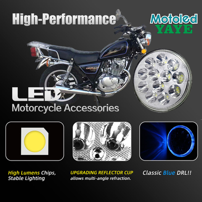 5-3/4 5.75 Inch GN125 12 LED YAYE Motorcycle Headlight with High Low Beam and DRL Function