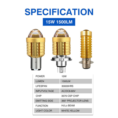 1500lm BA20D Led Headlight Bulb 15W 3570 Chip Motorcycle Led Bulbs
