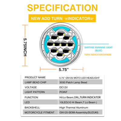 743*312*310 mm YAYE GN 125 XTZ Motorcycle Round LED Headlight with Daytime Running Light / Turn Signal