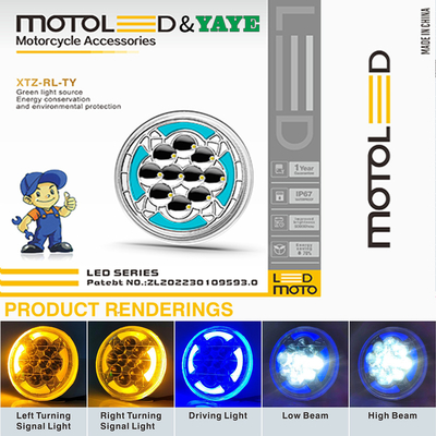 743*312*310 mm YAYE GN 125 XTZ Motorcycle Round LED Headlight with Daytime Running Light / Turn Signal