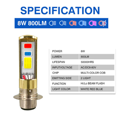 Red Blue White P15D H6M Led Bulb DC12V 8W 800LM Motorbike Headlight Bulb