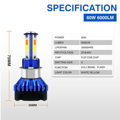 White Yellow H4 Motorcycle Bulb Ba20d P15D Moto LED Headlight