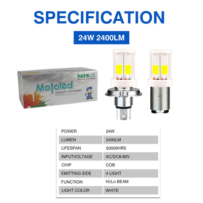 2400lm 50000 Hours H4 HS1 BA20D H6 P15D H6M 4 COB Ceramic LED Head Light Fog Bulb