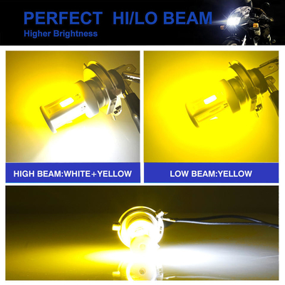 AC/DC 8-80V H4 HS1 BA20D H6 18w Dual Color White Yellow Ceramic Motorcycle Led Headlight