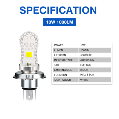 AC/DC8-80V H4 HS1 BA20D H6 COB LED Motorcycle Headlight Bulb With Aluminum Base Board