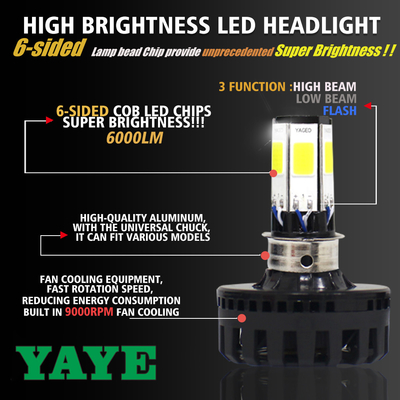 M6 Motorcycle LED Headlight with COB Lamp Bead and 6 Sides Emitting