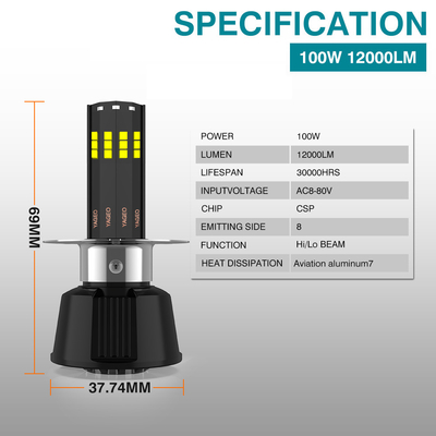 YAYE 100W 12000LM 8 Side Emitting H4 Led Motorcycle Headlight with Durable and Design
