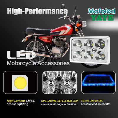 YAYE CG125 LED Headlight 6 Chip DC12V White Blue DRL Motorcycle Light